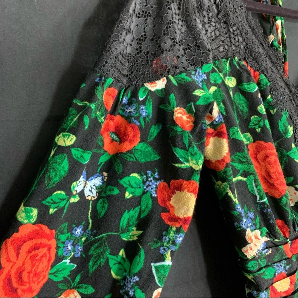 Anthropologie Lacy V Neck Black Floral Mini Dress , size 6 - Picture 5 of 13
